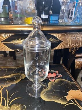Princess House Etched Glass Apothecary Candy Jar with Lid - Clear
